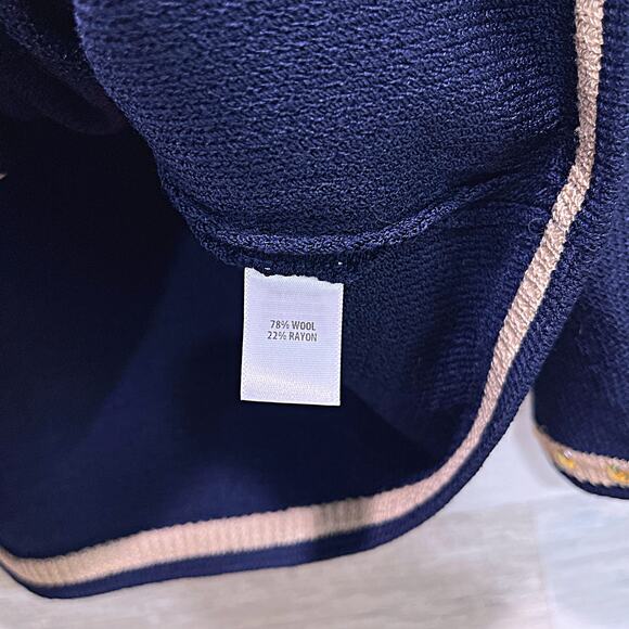 ST JOHN Tweed Lady Jacket Blue Gold Studded Trim Full Zip Wool Blend Womens 10 - Picture 9 of 9